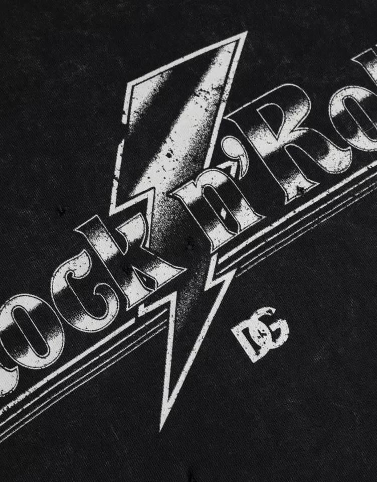 Dolce & Gabbana Black Graphic Print Cotton Crew Neck T-shirt - Hilstor