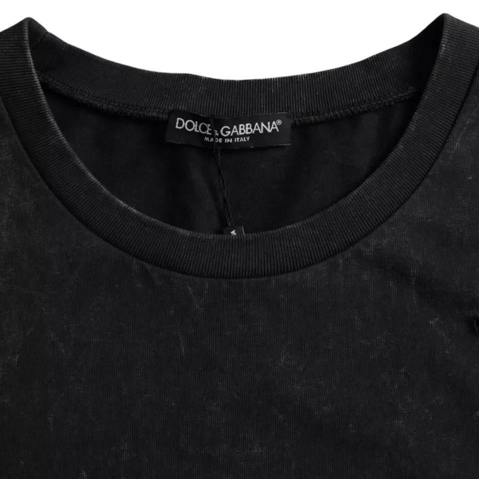 Dolce & Gabbana Black Graphic Print Cotton Crew Neck T-shirt - Hilstor