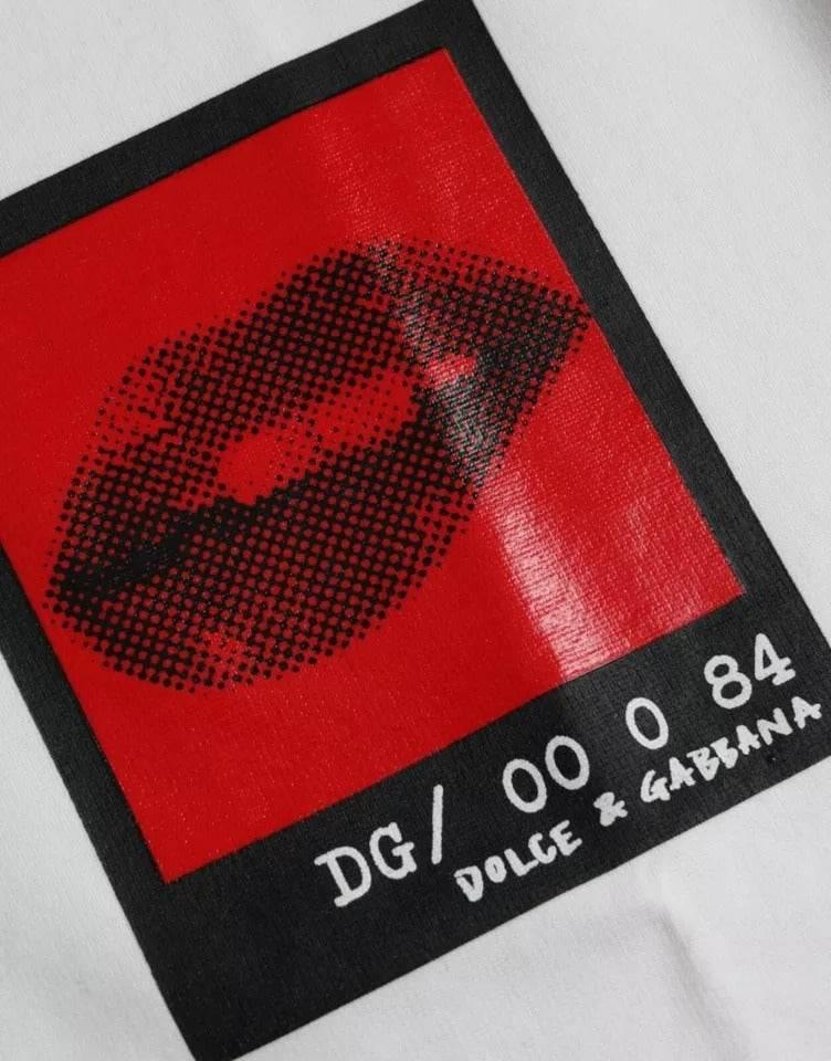 Dolce & Gabbana White Red Lips Print Cotton Men T-shirt - Hilstor