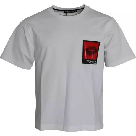 Dolce & Gabbana White Red Lips Print Cotton Men T-shirt - Hilstor