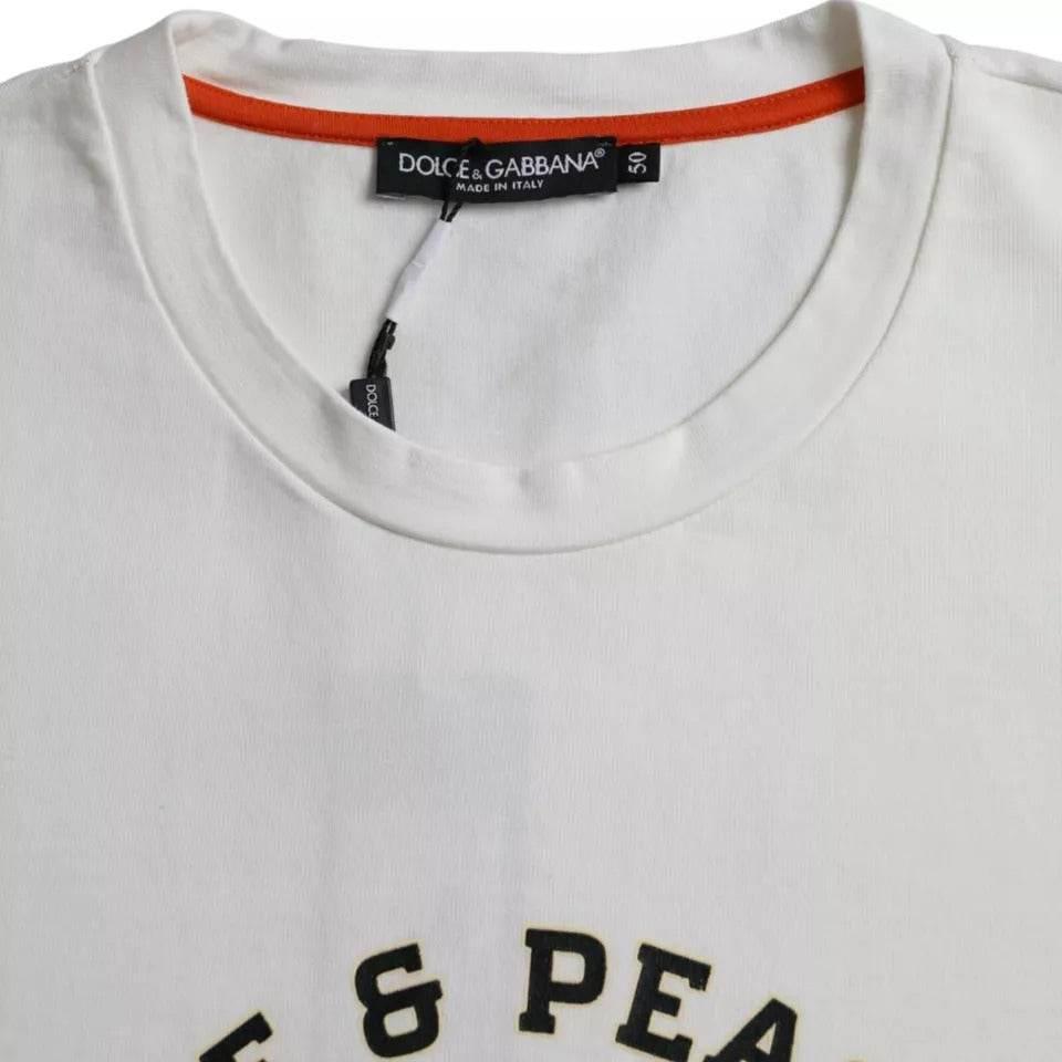 Dolce & Gabbana White Love & Peace Cotton Round Neck T-shirt - Hilstor