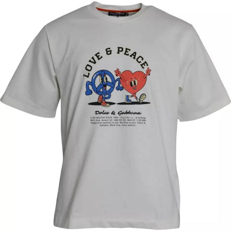 Dolce & Gabbana White Love & Peace Cotton Round Neck T-shirt - Hilstor