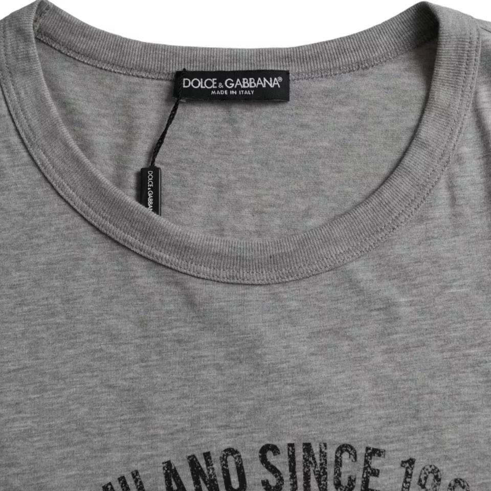 Dolce & Gabbana Gray Graphic Print Cotton Round Neck T-shirt - Hilstor