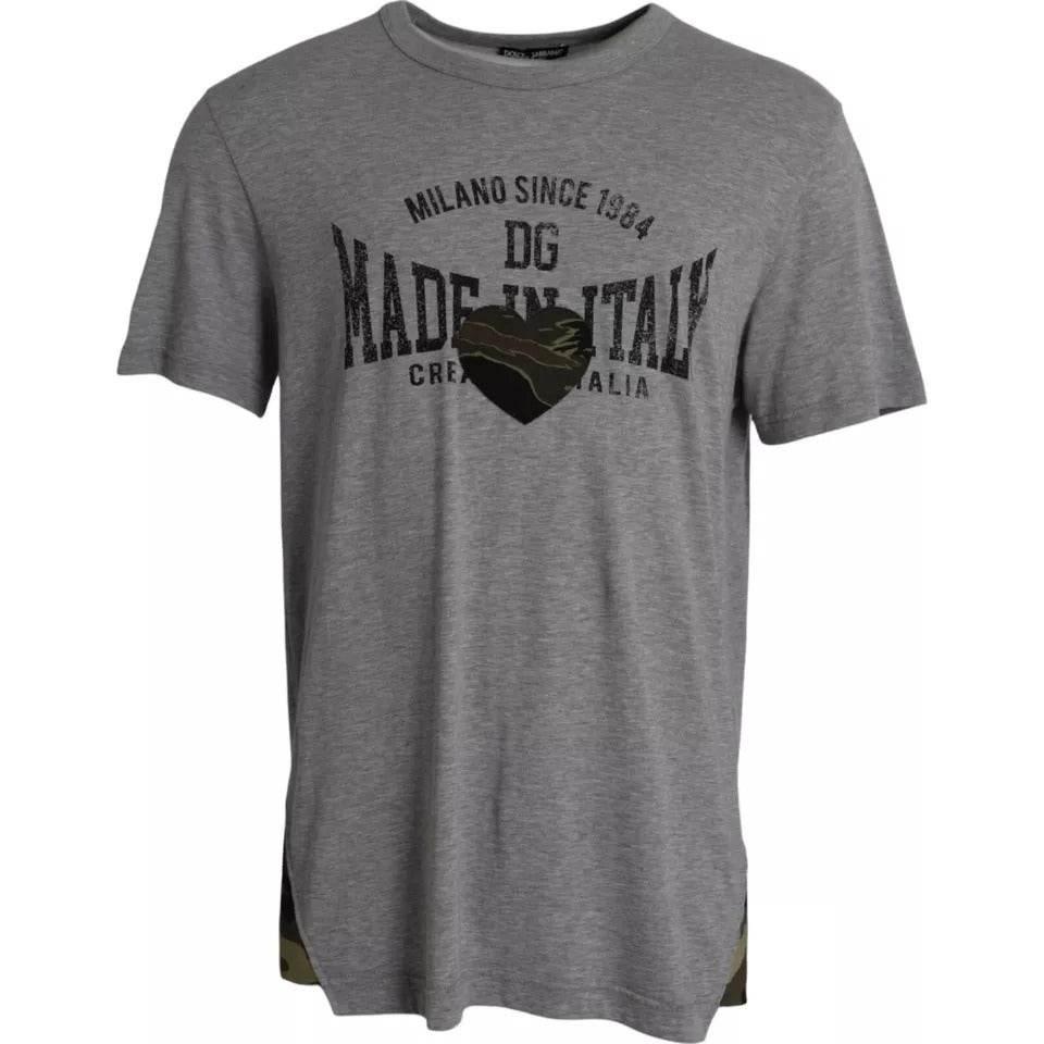 Dolce & Gabbana Gray Graphic Print Cotton Round Neck T-shirt - Hilstor