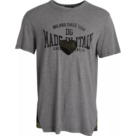 Dolce & Gabbana Gray Graphic Print Cotton Round Neck T-shirt - Hilstor