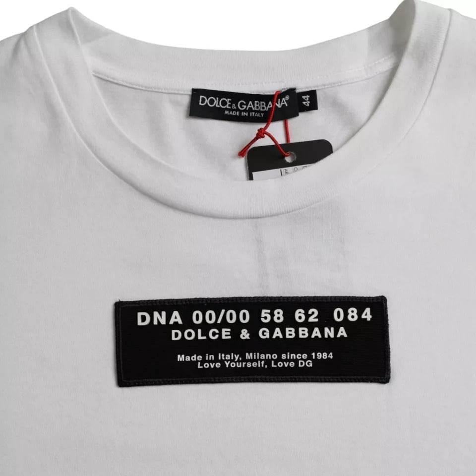 Dolce & Gabbana White Cotton DG Applique Men Casual T-shirt - Hilstor
