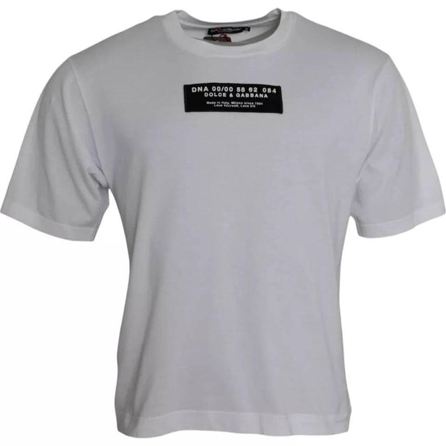 Dolce & Gabbana White Cotton DG Applique Men Casual T-shirt - Hilstor
