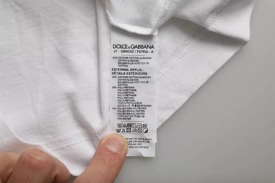 Dolce & Gabbana White Cotton DG Applique Men Casual T-shirt - Hilstor
