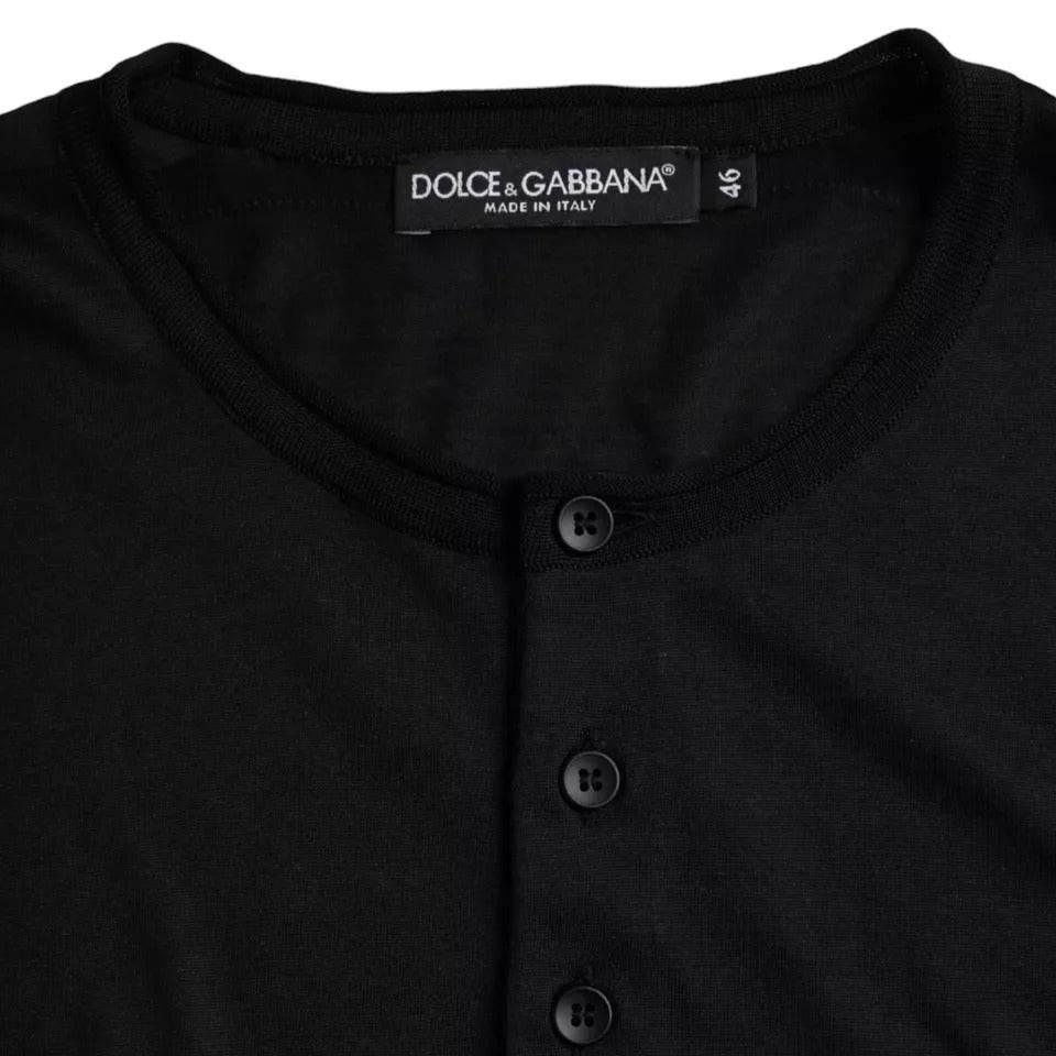 Dolce & Gabbana Black Silk Round Neck Short Sleeve T-shirt - Hilstor