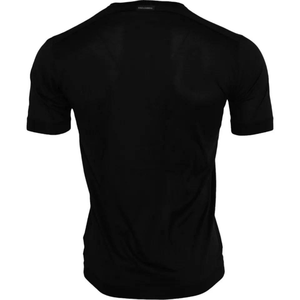Dolce & Gabbana Black Silk Round Neck Short Sleeve T-shirt - Hilstor