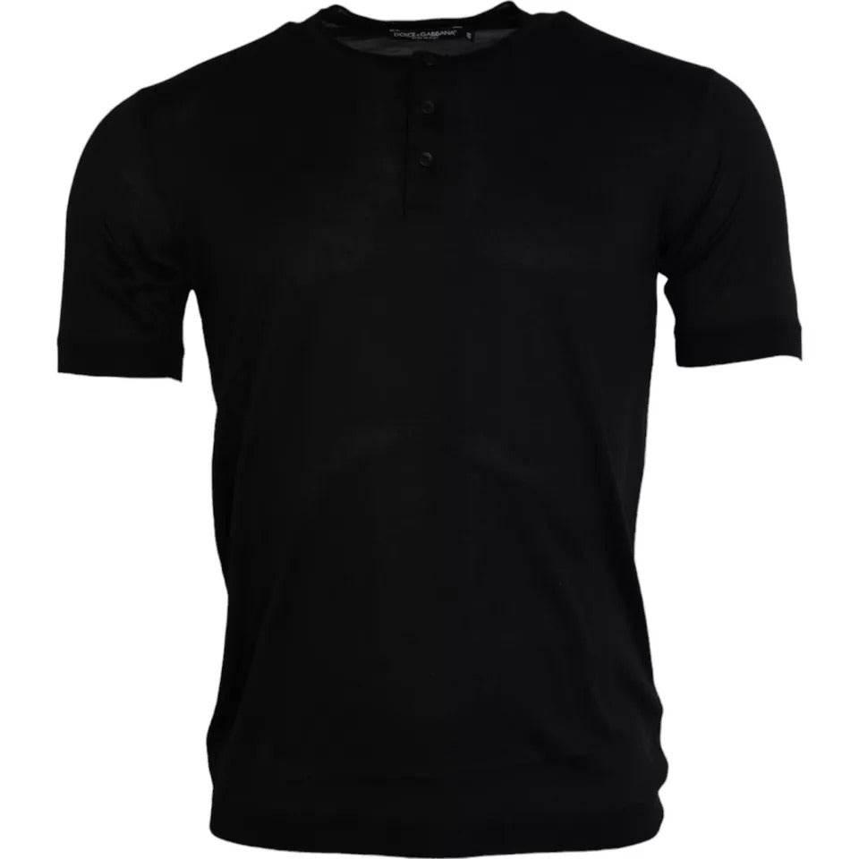 Dolce & Gabbana Black Silk Round Neck Short Sleeve T-shirt - Hilstor