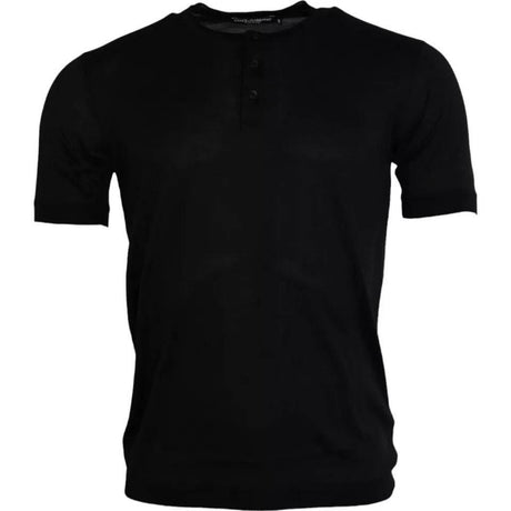 Dolce & Gabbana Black Silk Round Neck Short Sleeve T-shirt - Hilstor