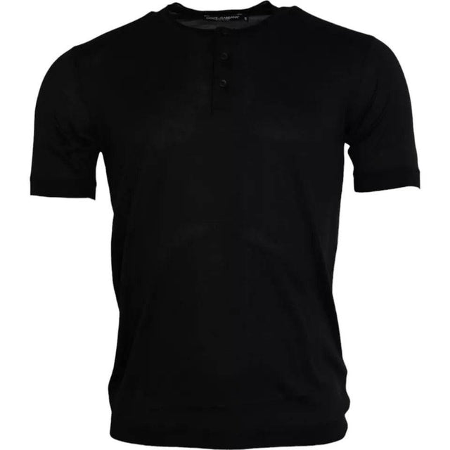 Dolce & Gabbana Black Silk Round Neck Short Sleeve T-shirt - Hilstor