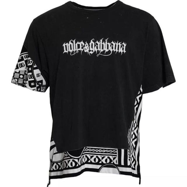 Dolce & Gabbana Black Graphic Printed Cotton Short Sleeves T-shirt - Hilstor