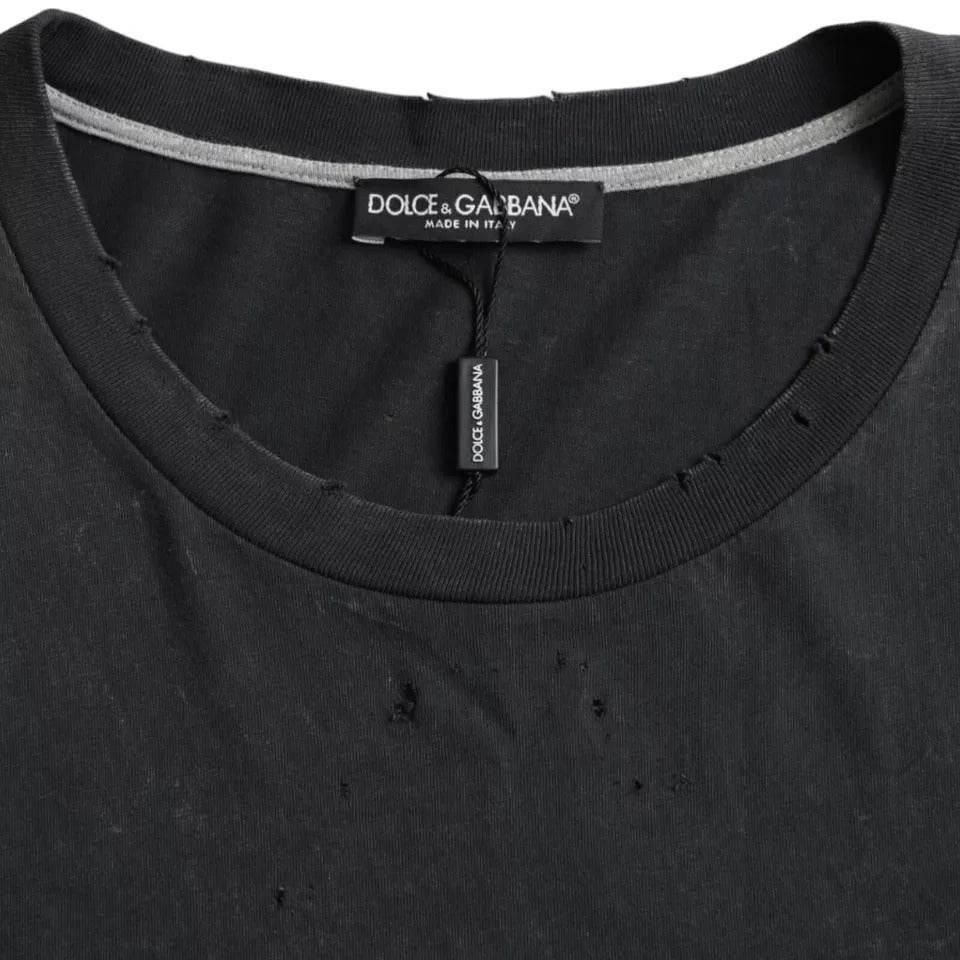 Dolce & Gabbana Black Graphic Printed Cotton Short Sleeves T-shirt - Hilstor