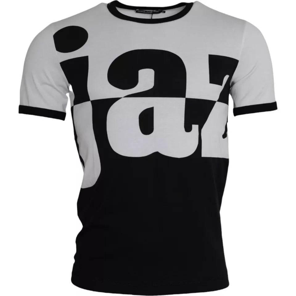 Dolce & Gabbana Black White Jazz Print Cotton Short Sleeves T-shirt - Hilstor