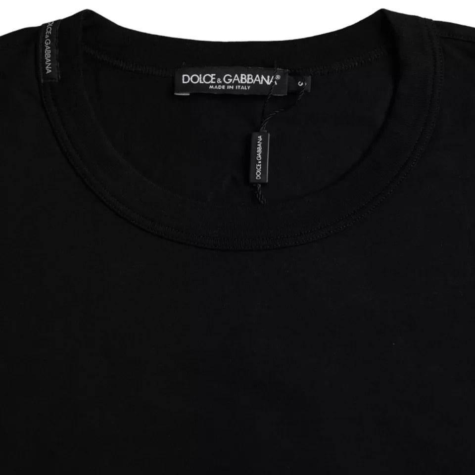 Dolce & Gabbana Black Logo Embossed Cotton Crew Neck T-shirt - Hilstor