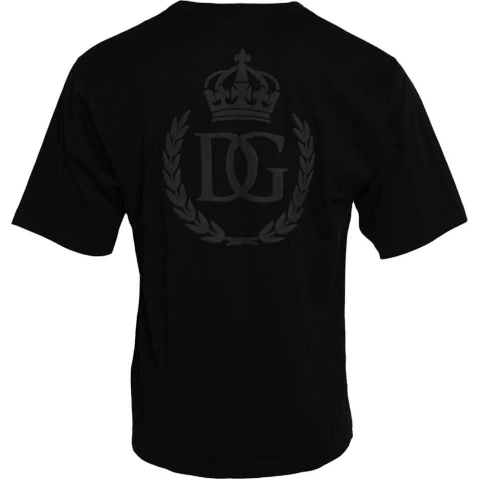 Dolce & Gabbana Black Logo Embossed Cotton Crew Neck T-shirt - Hilstor