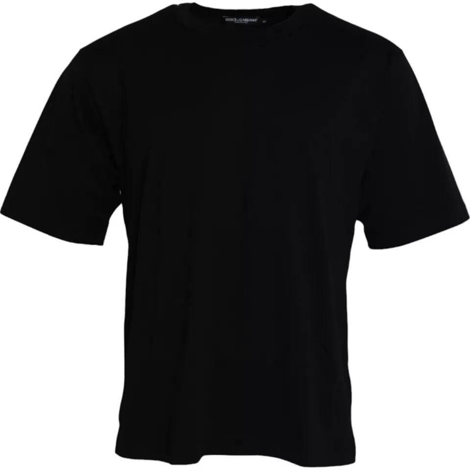 Dolce & Gabbana Black Logo Embossed Cotton Crew Neck T-shirt - Hilstor