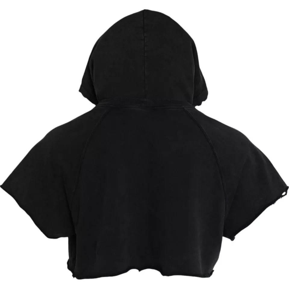Dolce & Gabbana Black Cotton Hooded Short Sleeves Cropped T-shirt - Hilstor