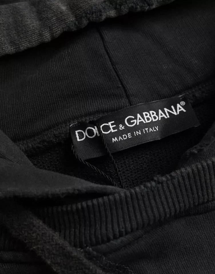 Dolce & Gabbana Black Cotton Hooded Short Sleeves Cropped T-shirt - Hilstor