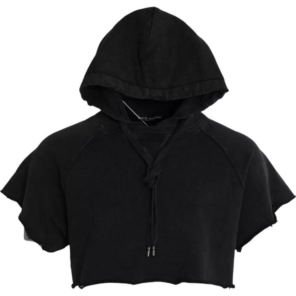 Dolce & Gabbana Black Cotton Hooded Short Sleeves Cropped T-shirt - Hilstor