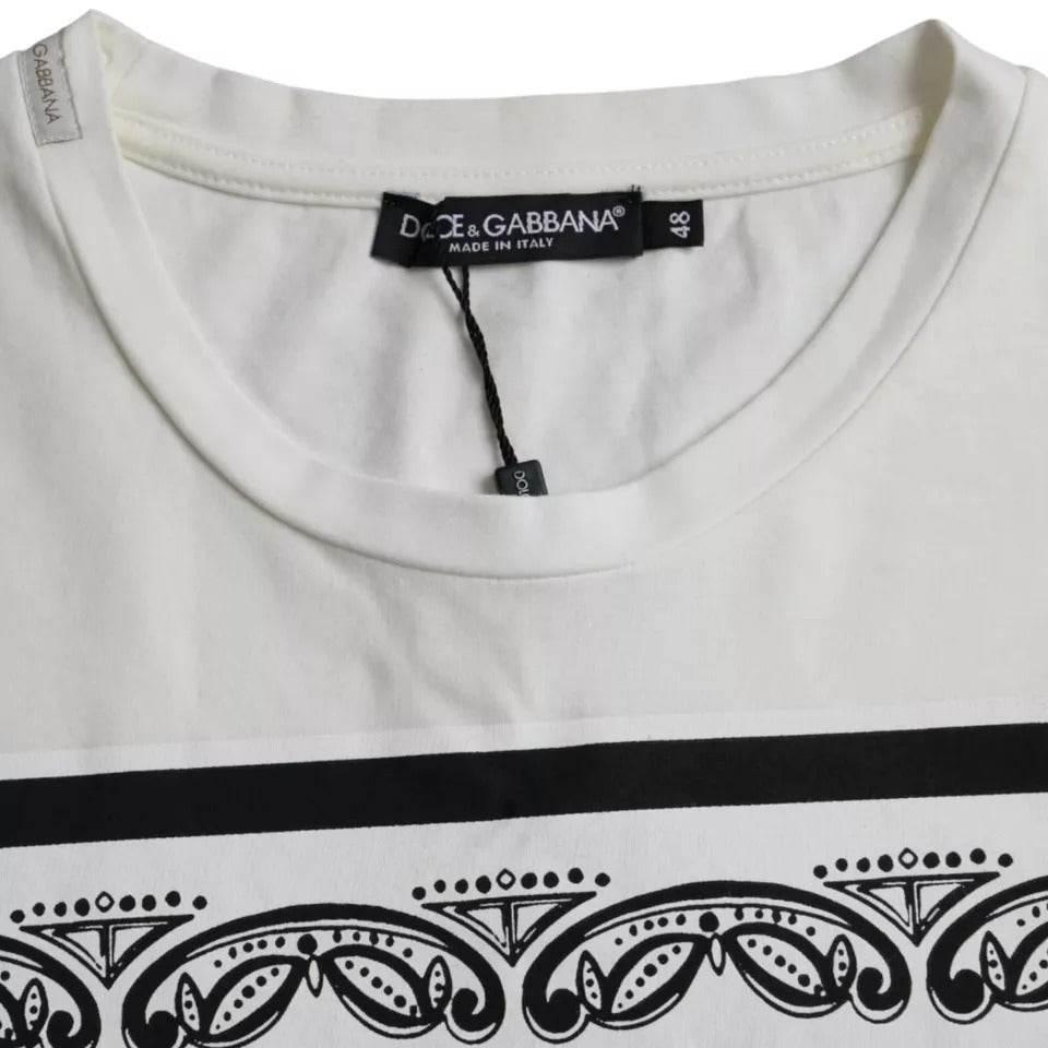 Dolce & Gabbana White Bandana Print Cotton Short Sleeves Men T-shirt - Hilstor