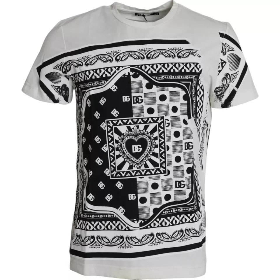 Dolce & Gabbana White Bandana Print Cotton Short Sleeves Men T-shirt - Hilstor