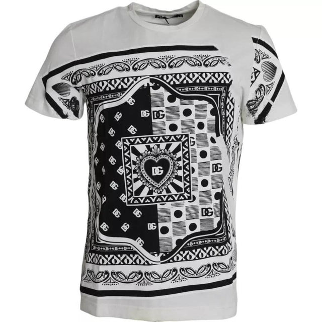 Dolce & Gabbana White Bandana Print Cotton Short Sleeves Men T-shirt - Hilstor