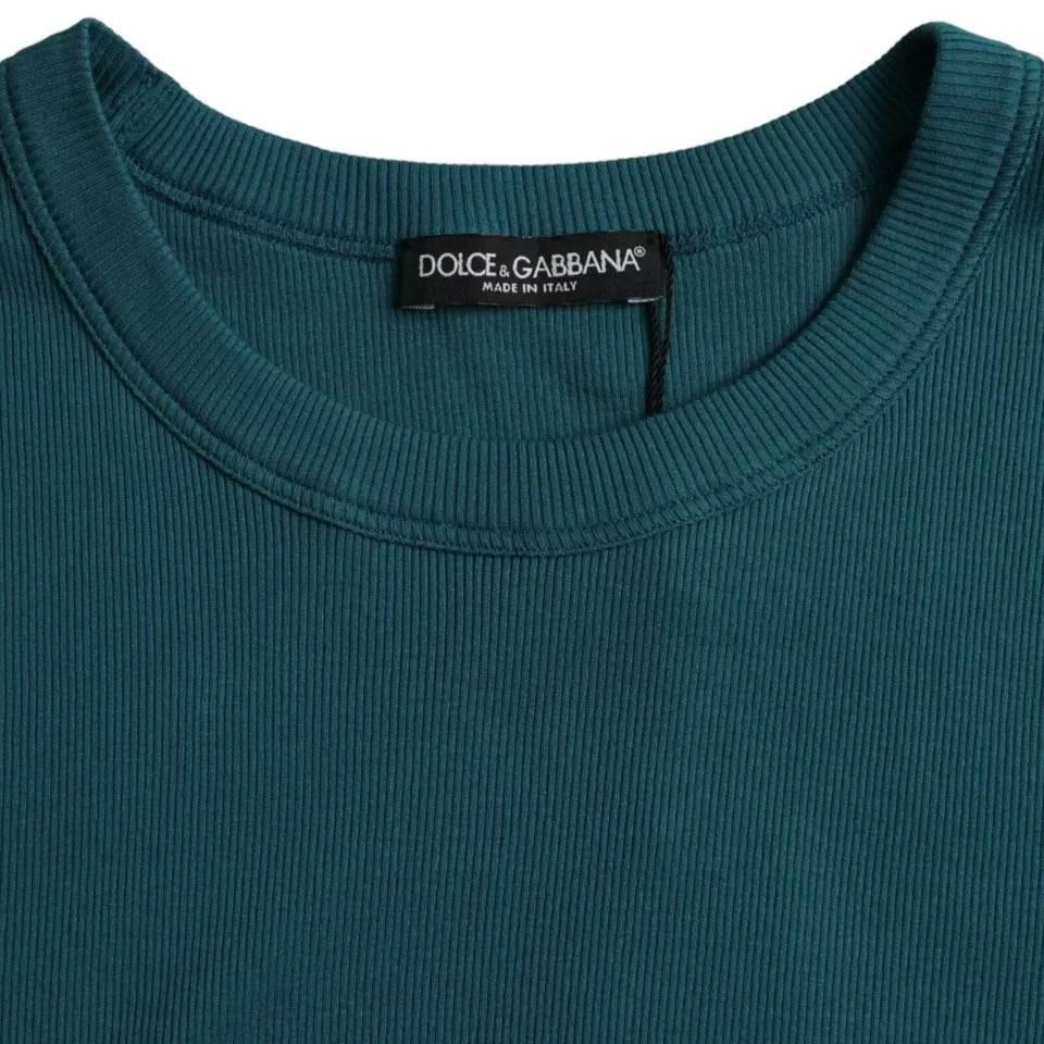 Dolce & Gabbana Blue Green Cotton Round Neck Short Sleeves T-shirt - Hilstor