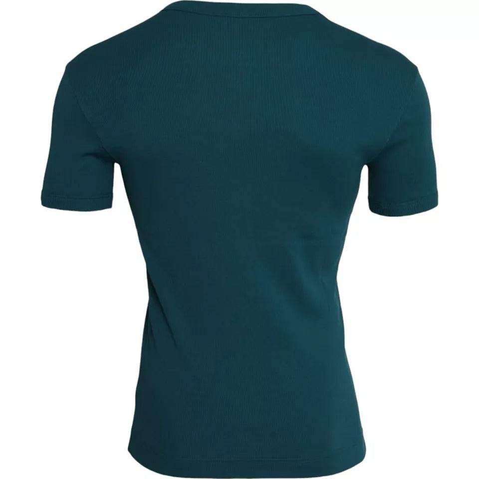 Dolce & Gabbana Blue Green Cotton Round Neck Short Sleeves T-shirt - Hilstor