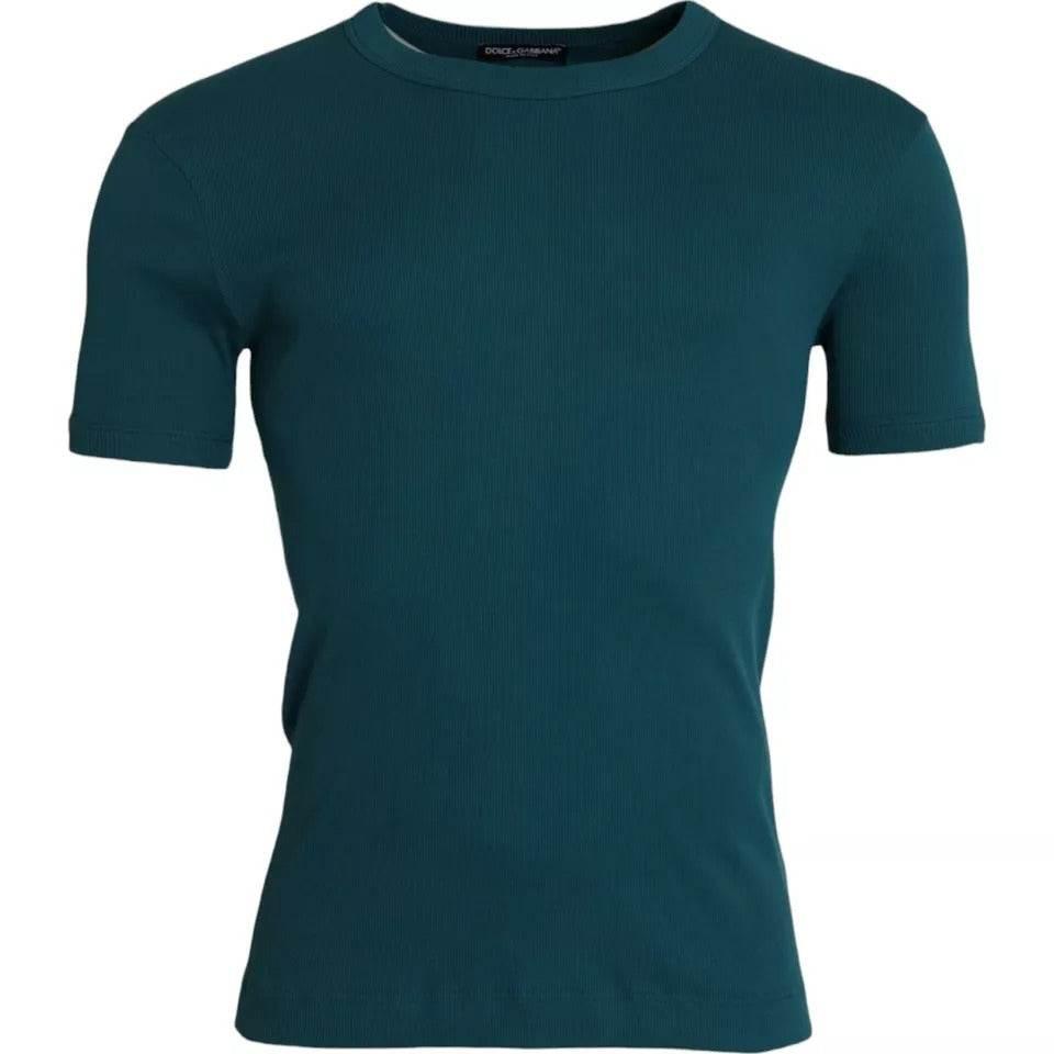 Dolce & Gabbana Blue Green Cotton Round Neck Short Sleeves T-shirt - Hilstor