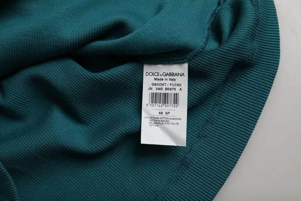 Dolce & Gabbana Blue Green Cotton Round Neck Short Sleeves T-shirt - Hilstor