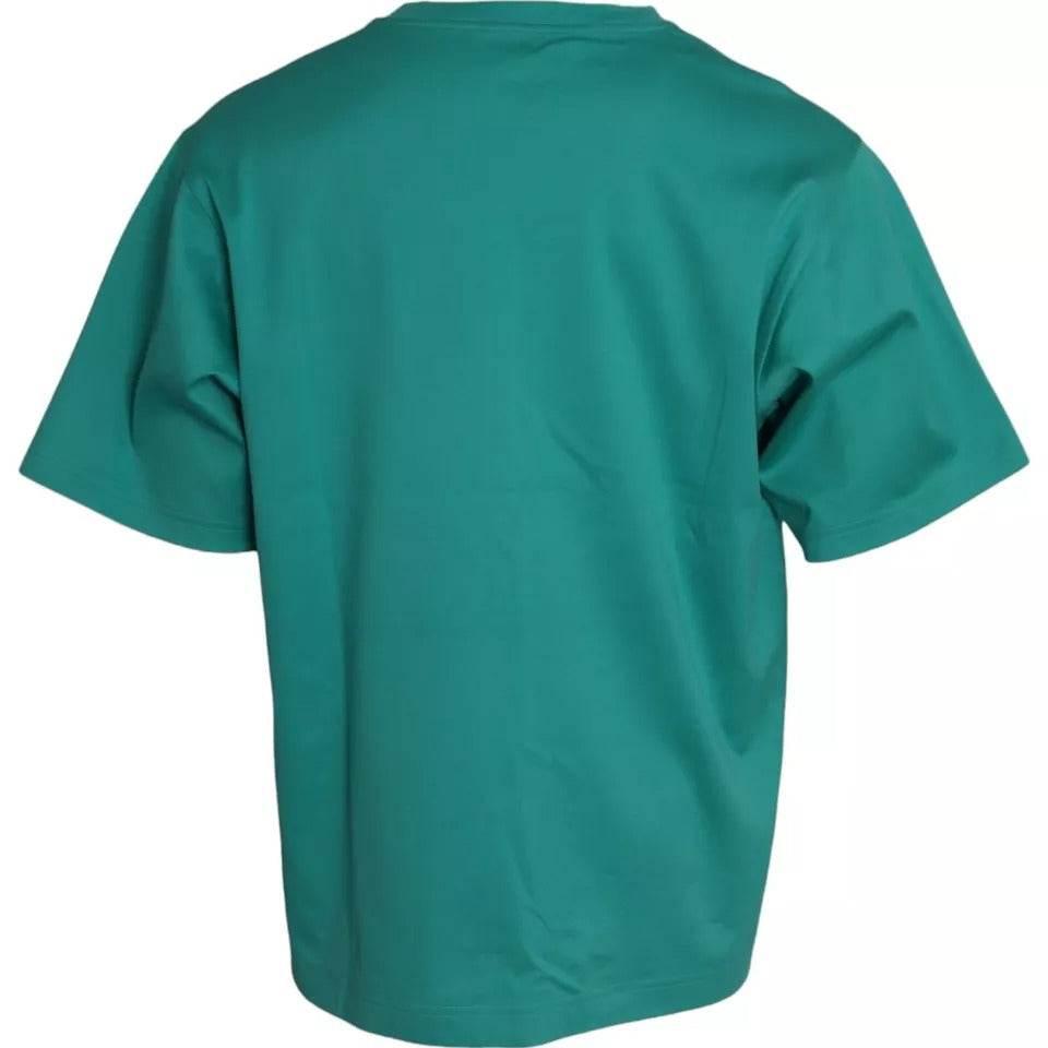 Dolce & Gabbana Green Logo Patch Round Neck Cotton T-shirt - Hilstor