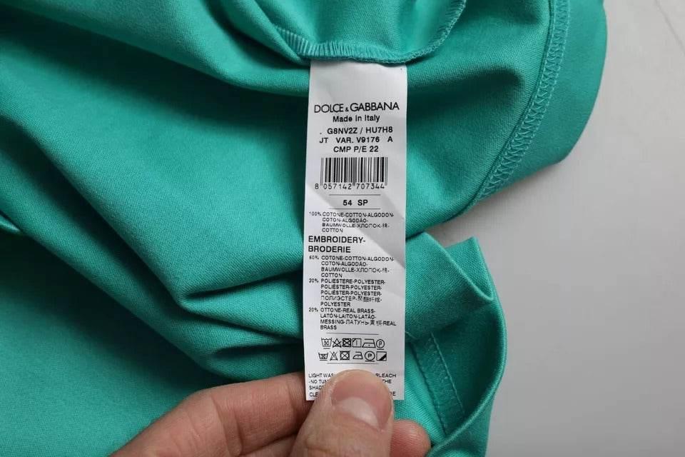Dolce & Gabbana Green Logo Patch Round Neck Cotton T-shirt - Hilstor