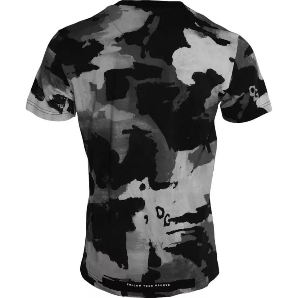 Dolce & Gabbana Black White Camouflage Round Neck T-shirt - Hilstor