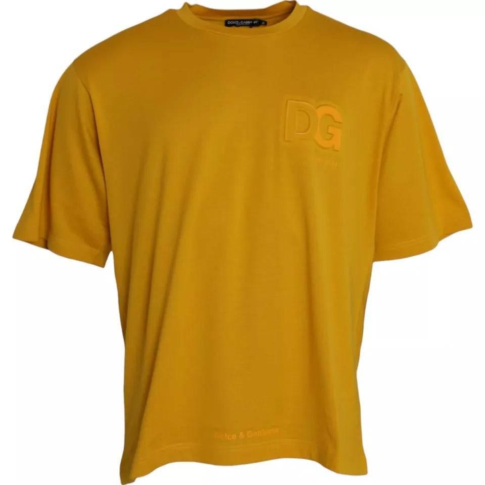 Dolce & Gabbana Dark Yellow Logo Cotton Round Neck T-shirt - Hilstor
