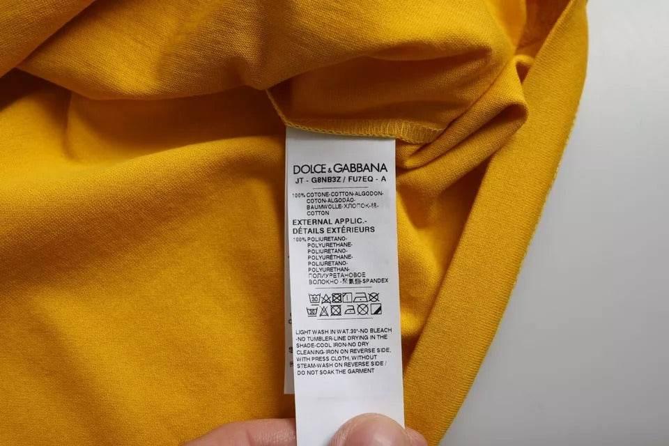 Dolce & Gabbana Dark Yellow Logo Cotton Round Neck T-shirt - Hilstor