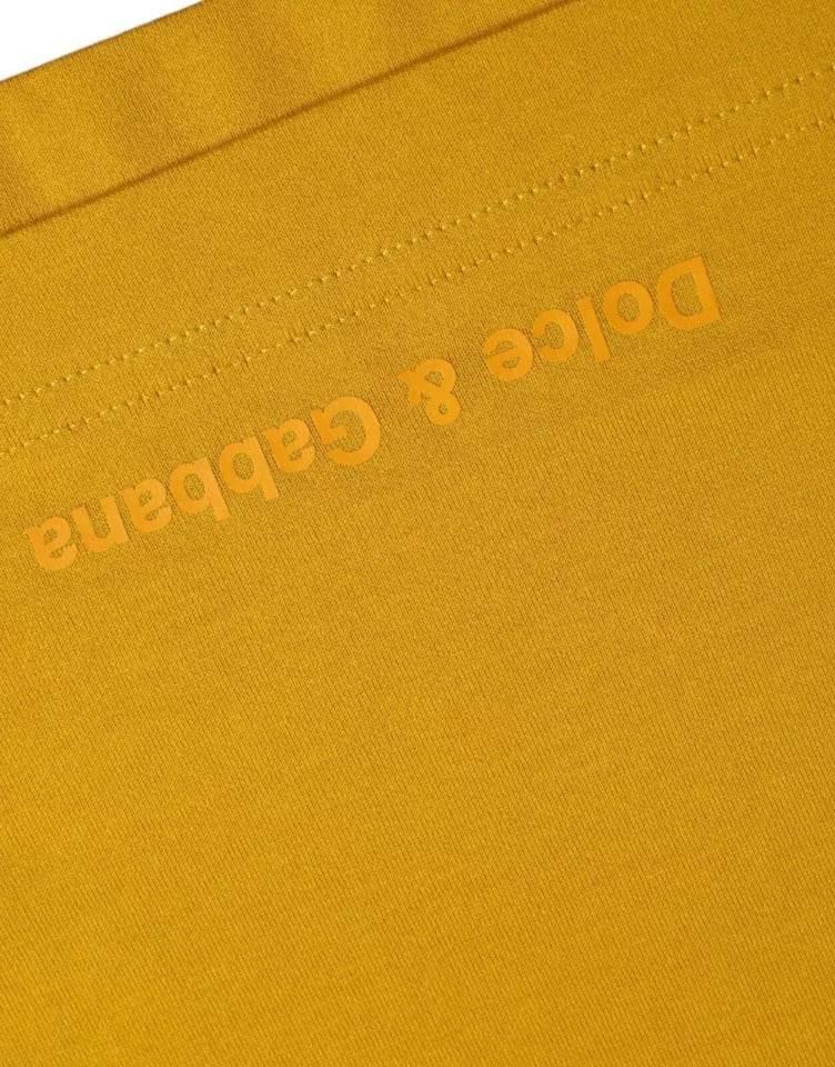 Dolce & Gabbana Dark Yellow Logo Cotton Round Neck T-shirt - Hilstor