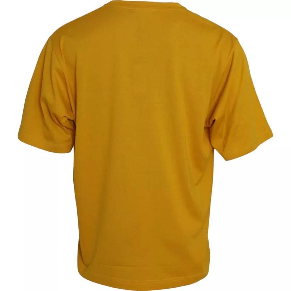 Dolce & Gabbana Dark Yellow Logo Cotton Round Neck T-shirt - Hilstor