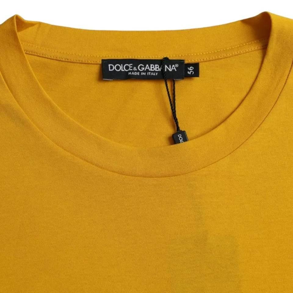 Dolce & Gabbana Dark Yellow Logo Cotton Round Neck T-shirt - Hilstor