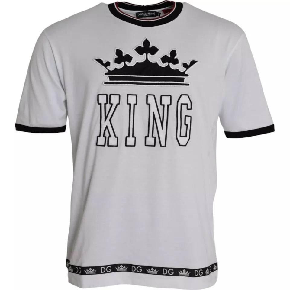 Dolce & Gabbana White Crown King Cotton Crew Neck Men T-shirt - Hilstor