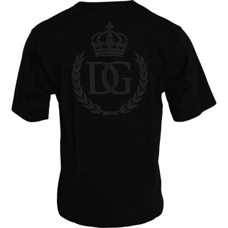 Dolce & Gabbana Black Logo Embossed Cotton Crew Neck T-shirt - Hilstor