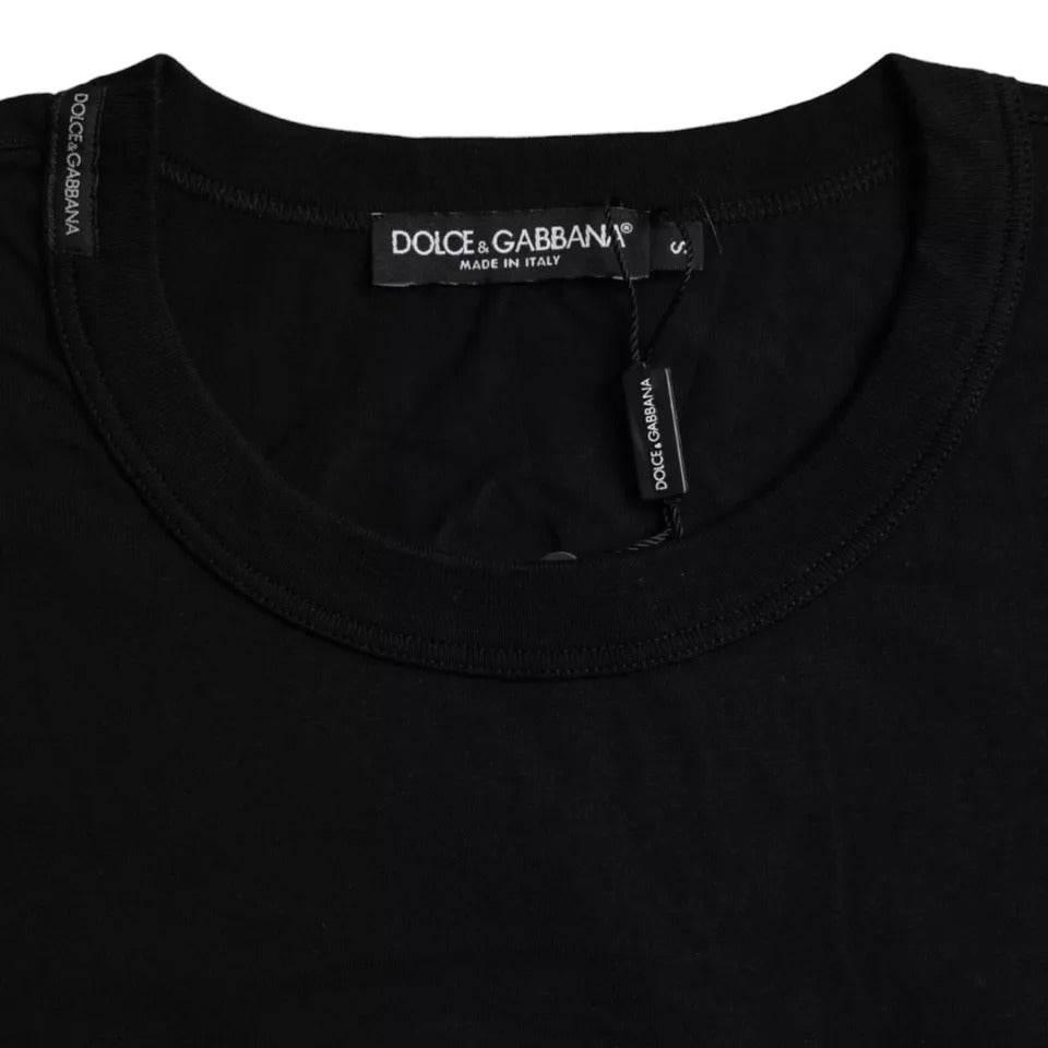 Dolce & Gabbana Black Logo Embossed Cotton Crew Neck T-shirt - Hilstor