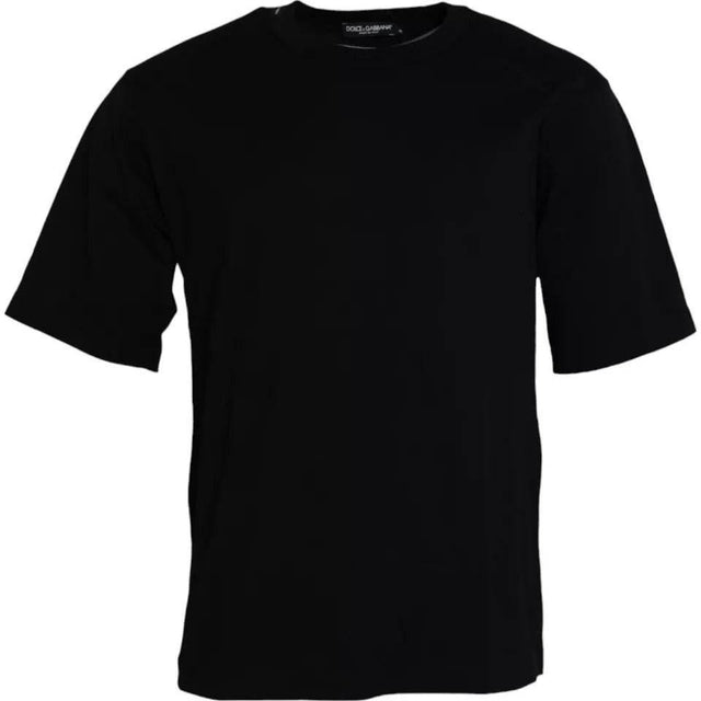 Dolce & Gabbana Black Logo Embossed Cotton Crew Neck T-shirt - Hilstor