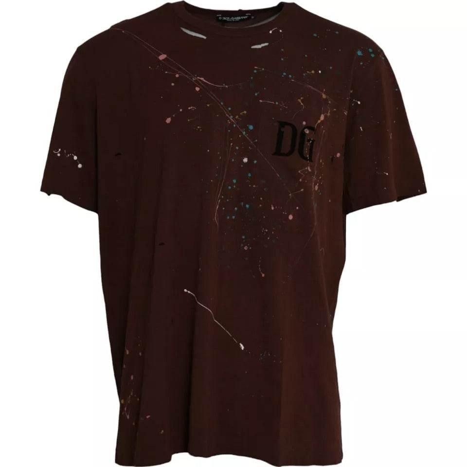 Dolce & Gabbana Brown Color Splash Cotton Crew Neck T-shirt - Hilstor