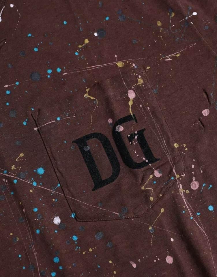 Dolce & Gabbana Brown Color Splash Cotton Crew Neck T-shirt - Hilstor