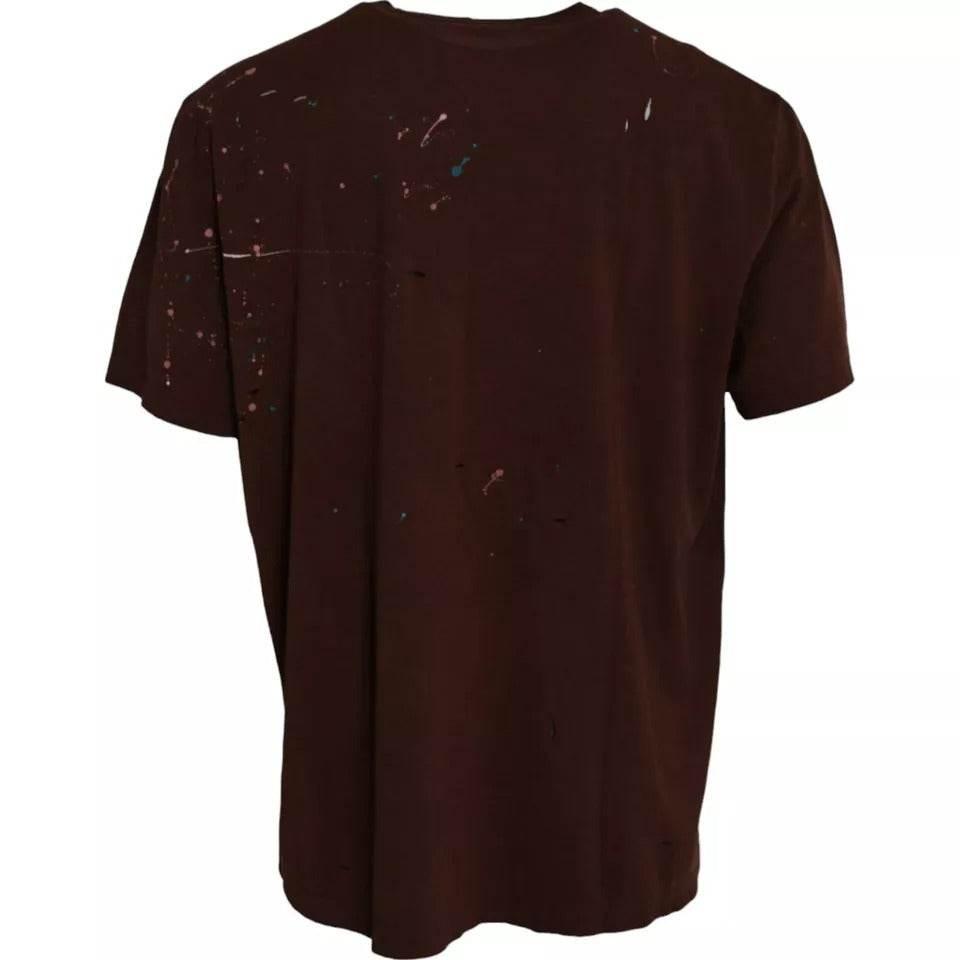Dolce & Gabbana Brown Color Splash Cotton Crew Neck T-shirt - Hilstor