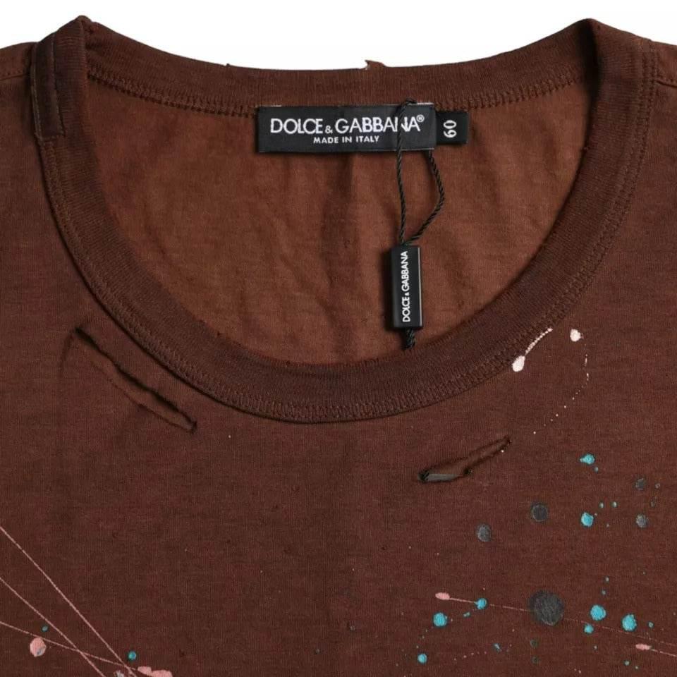 Dolce & Gabbana Brown Color Splash Cotton Crew Neck T-shirt - Hilstor