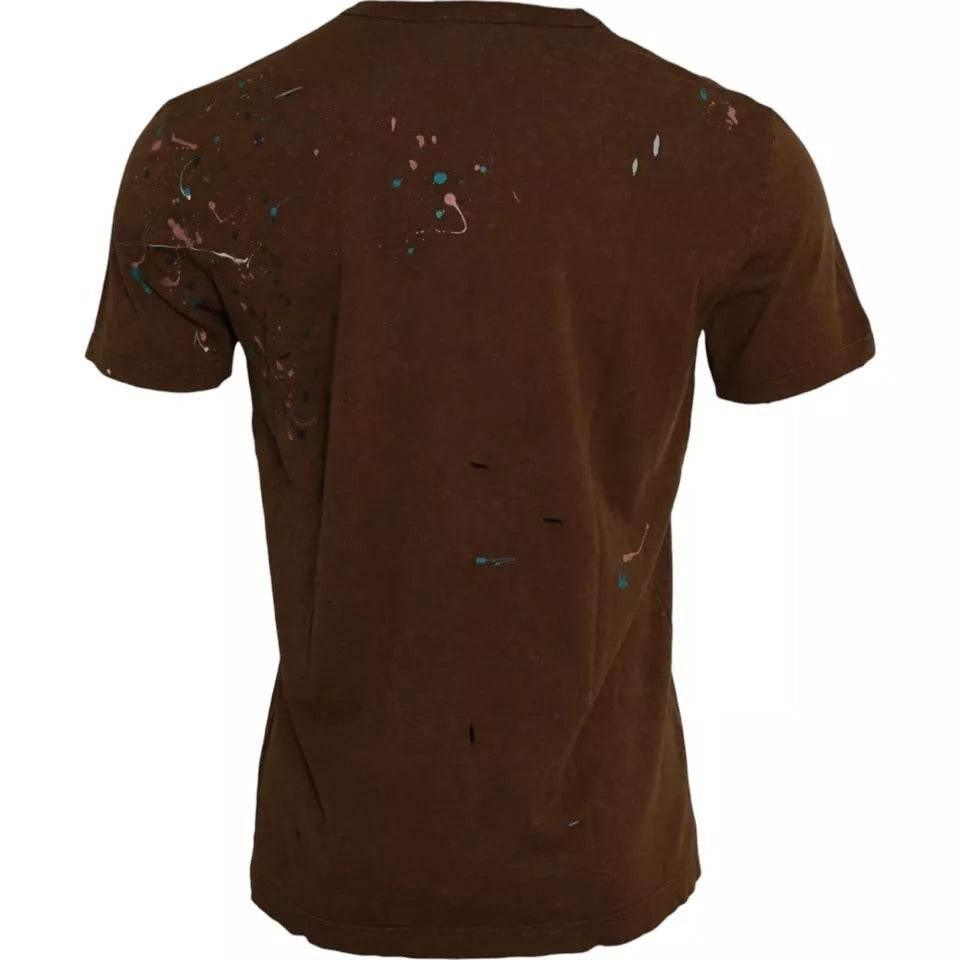 Dolce & Gabbana Brown Color Splash Cotton Crew Neck T-shirt - Hilstor